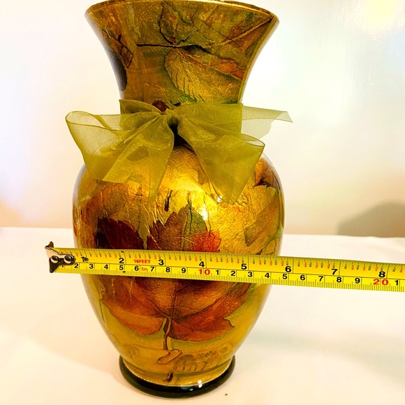 Decoupaged Fall Autumn Glass Vase Early ‘90s Leaves Large Vintage 11 x 6 Inches - Picture 8 of 10